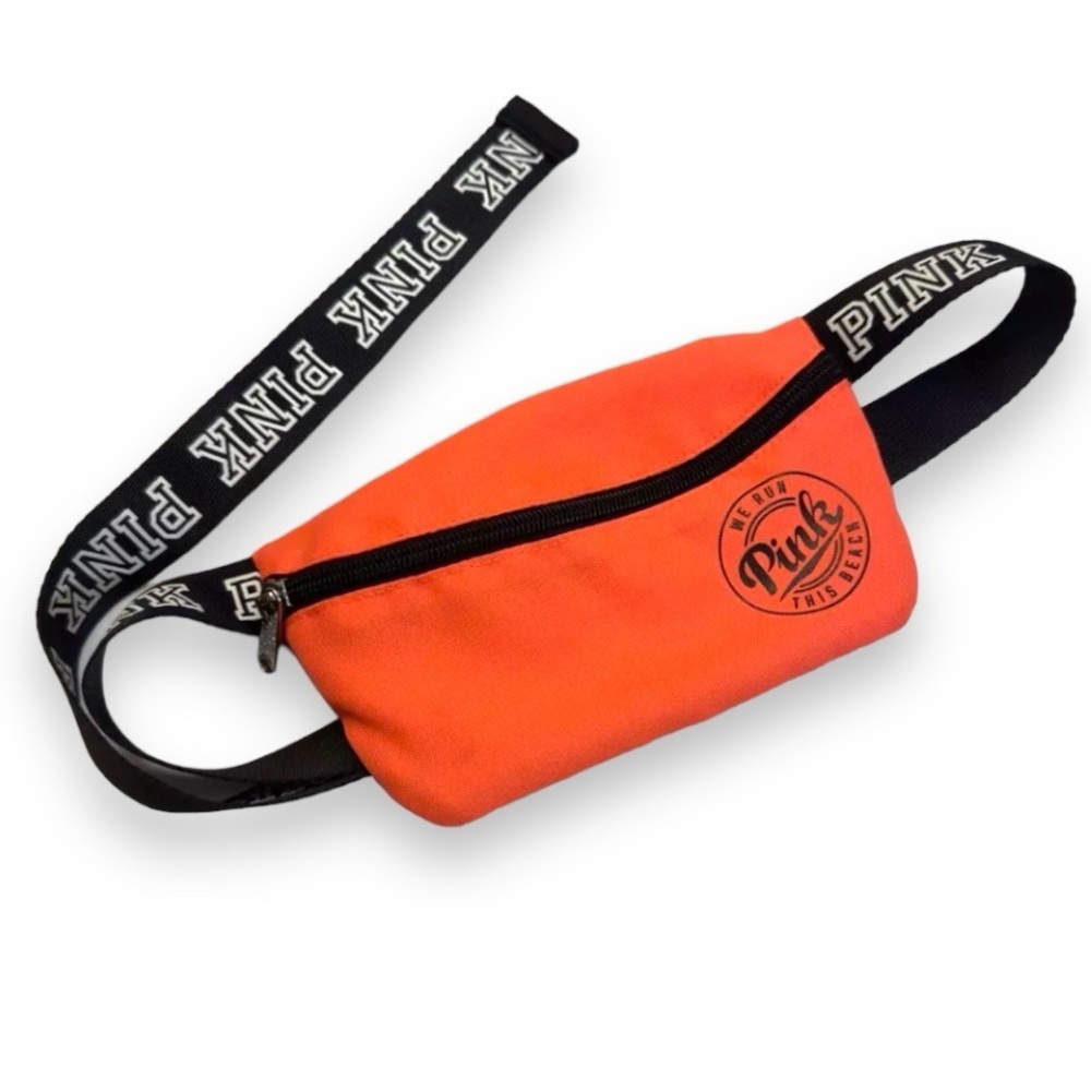 🆕 VS PINK | Belt Bag Fanny Pack Bright Orange Graphic Logo ‘We Run This Beach’